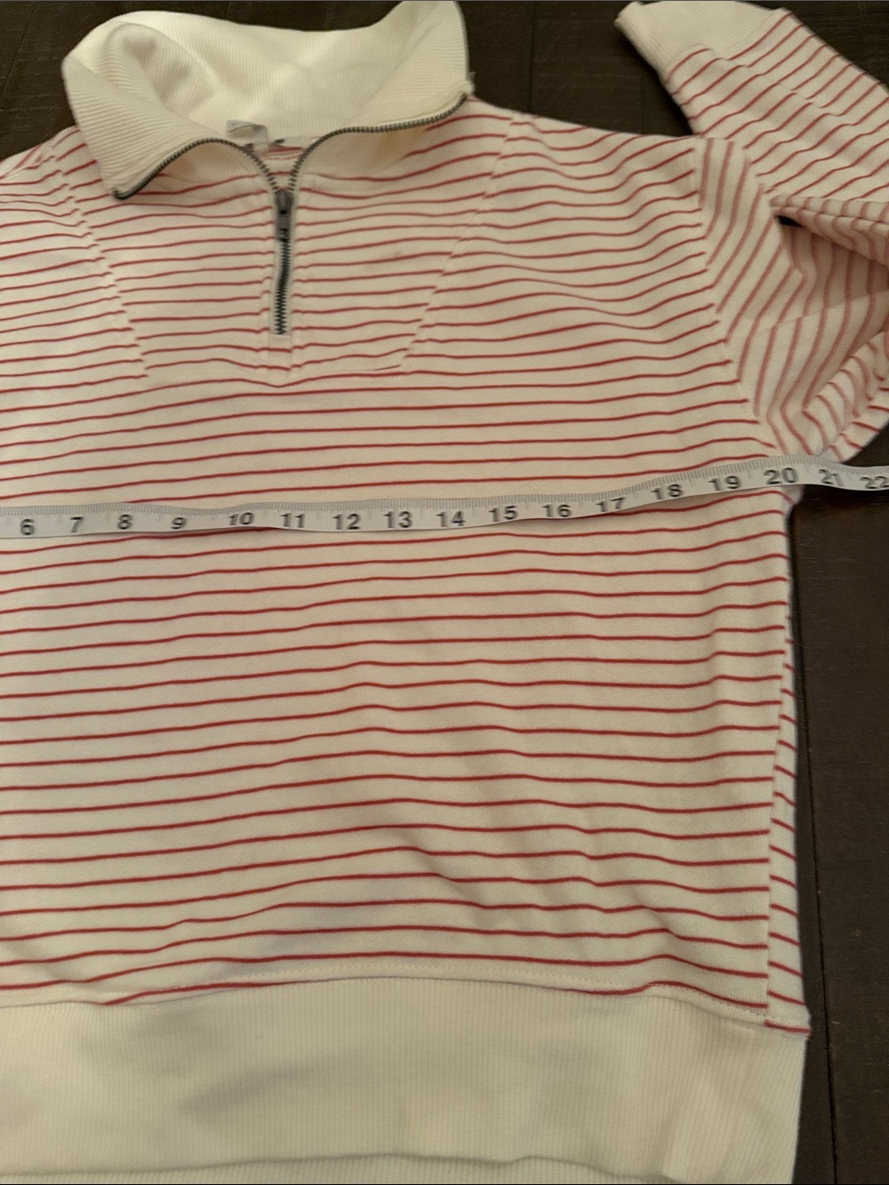 Three Dots Pink and White Striped Half-Zip Sweatshirt - Picture 5 of 9